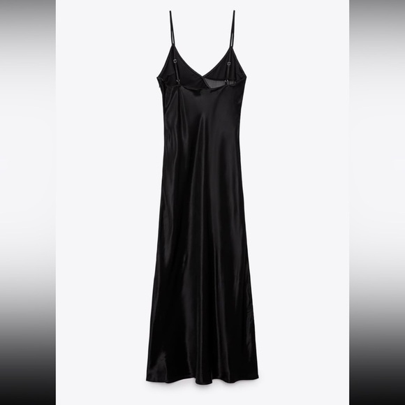 New BLACK SATIN EFFECT RHINESTONE MIDI DRESS V Neck With Mesh - Picture 11 of 14